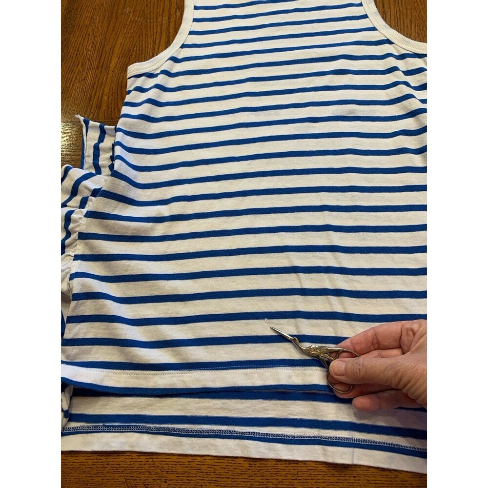 $120 Current Elliott Tank Top Side Slit Ruffle Striped Blue/Wht Size 0 *Note - Picture 12 of 12